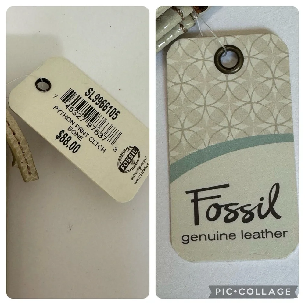 Fossil SL9966 Bone Cream Leather Clutch Wallet Bronze Python Print Organizer NWT